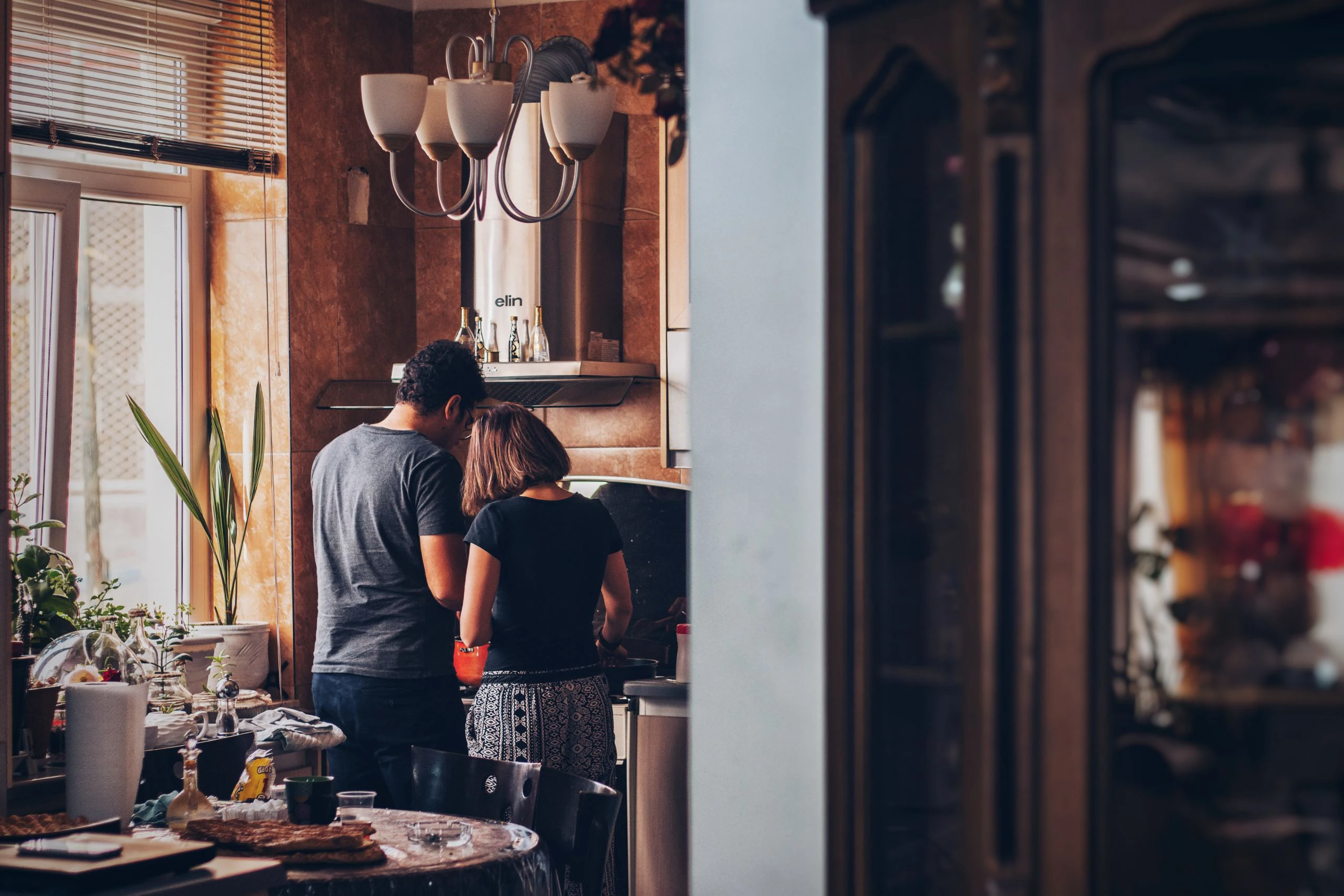 two people in a house